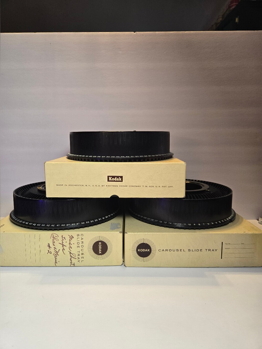 Vintage Kodak Slide Carousels 3 Available 80 Slides Original Boxes w Vtg Writing